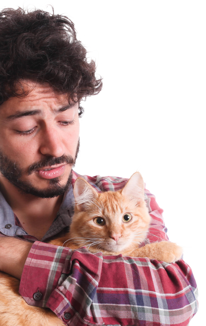 Man with orange cat