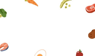 Ingredienti naturali per l'alimentazione degli animali domestici sparsi su uno sfondo bianco